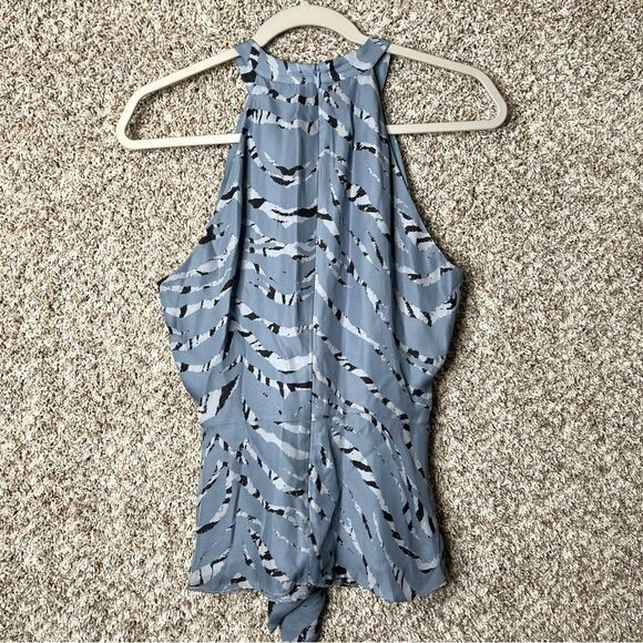 Parker Alice Top Women’s Small Blue Silk Sleeveless Tiger-Stripe Halter Blouse - Picture 4 of 5